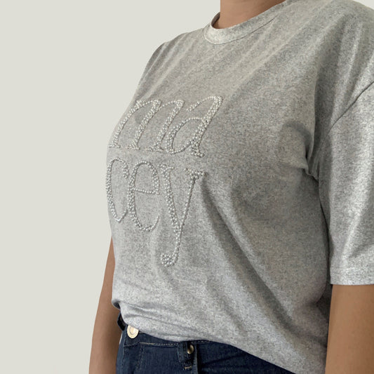 Macey Pearl Logo T-Shirt in Grey